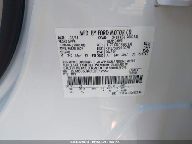 2LMDJ6JK8EBL12557 Lincoln MKX