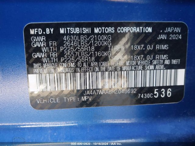 JA4ATWAA6RZ048692 Mitsubishi Eclipse Cross Se /sel