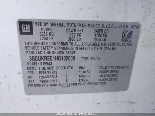 3GCUKREC1HG102000 Chevrolet Silverado 1500 1lt