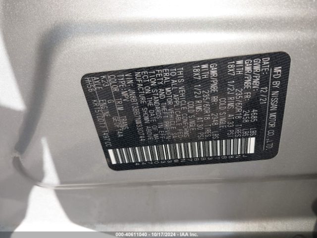 JN8BT3BB7NW330744 Nissan Rogue Sv Intelligent Awd
