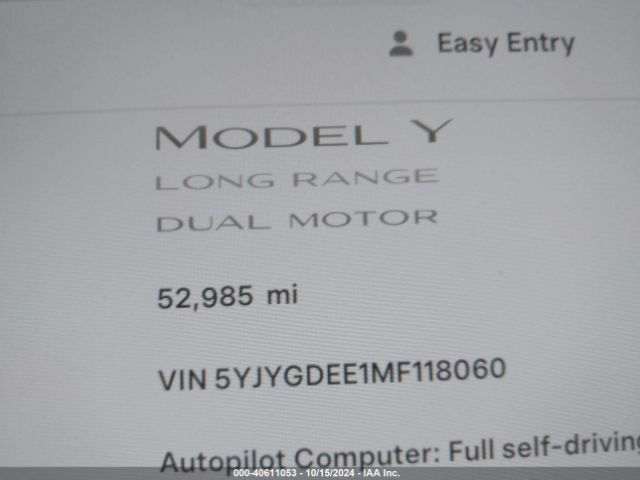 5YJYGDEE1MF118060 Tesla Model Y Long Range Dual Motor All-wheel Drive