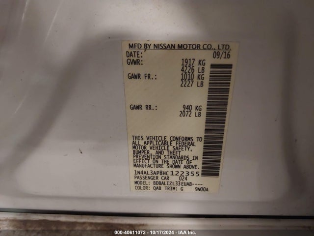 Nissan Altima 2.5 Sv 2017 1N4AL3AP8HC122355 Image 9