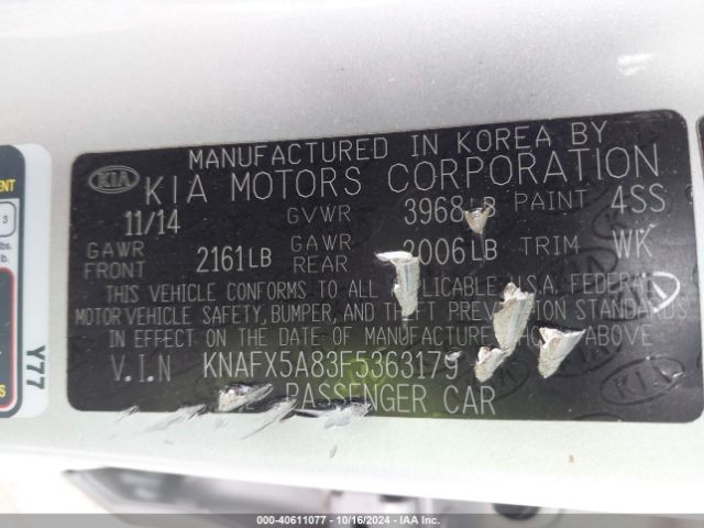 KNAFX5A83F5363179 KIA FORTE EX