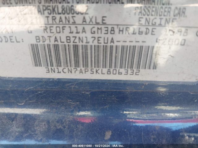 3N1CN7AP5KL806332 Nissan Versa 1.6 Sv