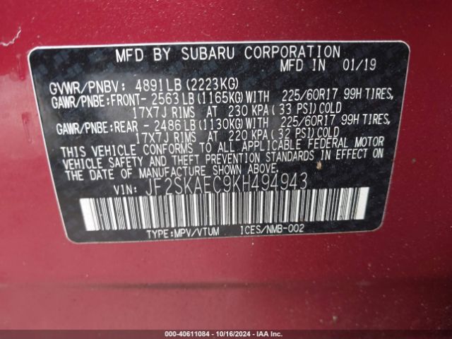 2019 SUBARU FORESTER JF2SKAEC9KH494943 Photo 8
