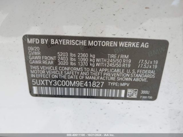 5UXTY3C00M9E41827 BMW X3 Sdrive30i