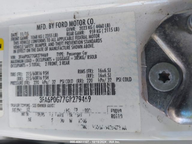 3FA6P0G77GR279469 Ford FUSION S