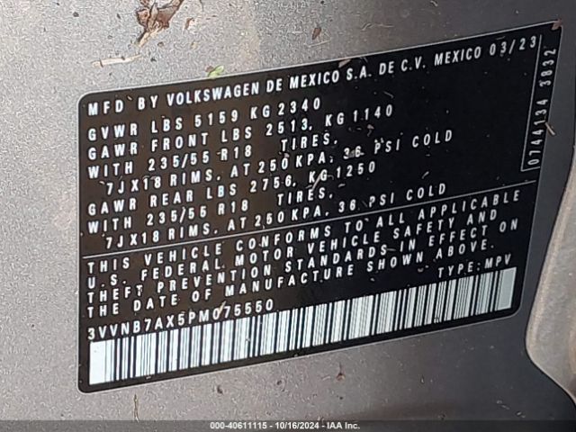 3VVNB7AX5PM075550 Volkswagen Tiguan 2.0t Se