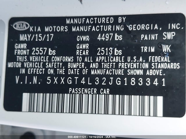 KIA Optima Lx 2018 5XXGT4L32JG183341 Image 9