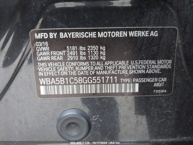 BMW 535i 2016 WBA5B1C58GG551711 Image 9