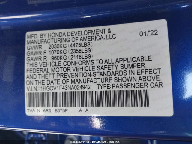 1HGCV1F43NA024942 Honda Accord Sport Special Edition