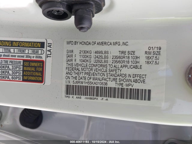 Honda CR-V EX 2019 5J6RW1H55KA010638 Image 9