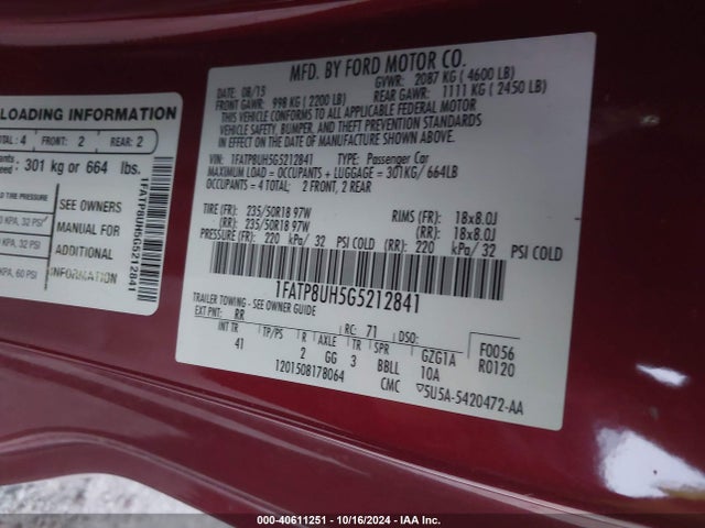 1FATP8UH5G5212841 Ford Mustang Ecoboost Premium