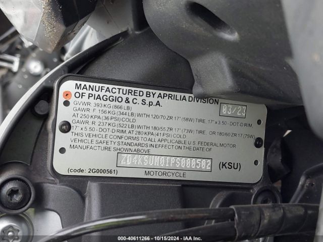 2023 APRILIA TUONO ZD4KSUM01PS000502 Photo 9
