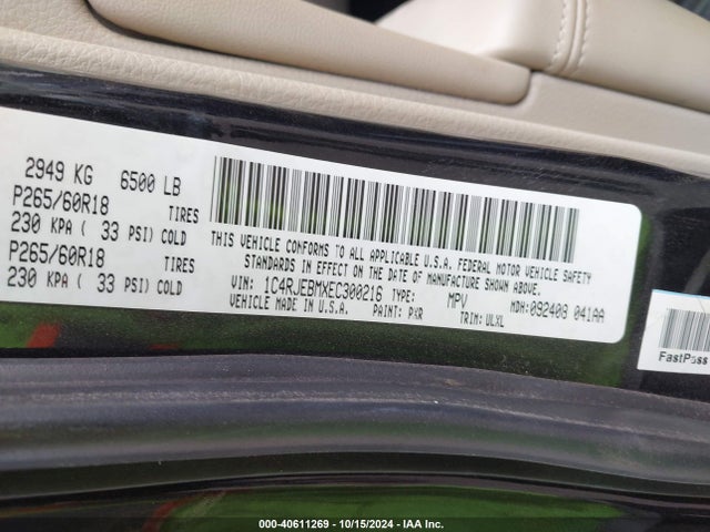 Jeep Grand Cherokee Limited 2014 1C4RJEBMXEC300216 Image 9
