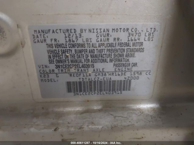 3N1CE2CP2EL403915 Nissan Versa Note S Plus