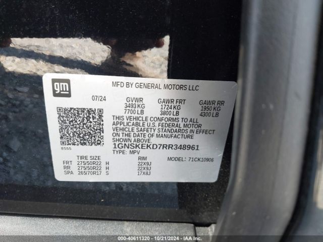 1GNSKEKD7RR348961 Chevrolet Suburban 4wd Rst