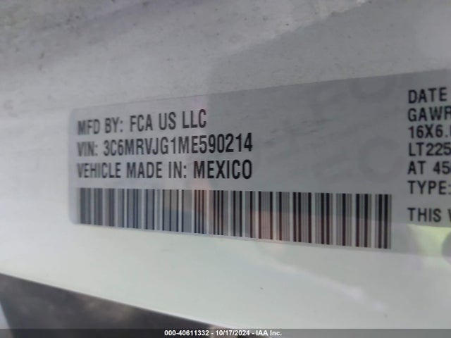 3C6MRVJG1ME590214 RAM Promaster 3500 Cargo Van High Roof 159 Wb Ext