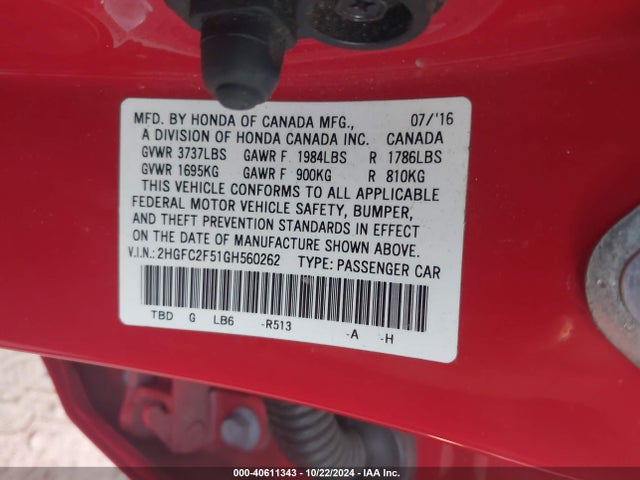 Honda Civic Lx 2016 2HGFC2F51GH560262 Image 9