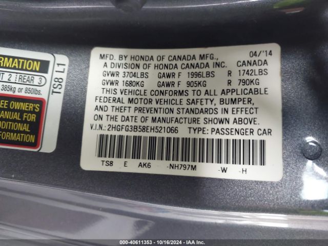 2HGFG3B58EH521066 Honda Civic Lx