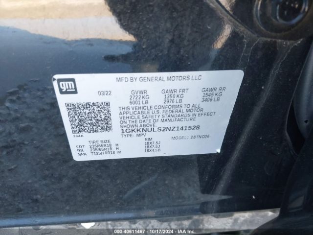 1GKKNULS2NZ141528 GMC ACADIA SLT