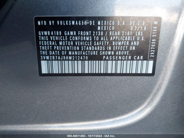 3VW2B7AJ9HM212470 Volkswagen Jetta 1.4t S