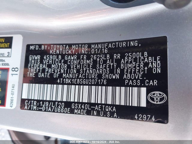 Toyota Avalon Touring 2016 4T1BK1EB5GU207176 Image 9