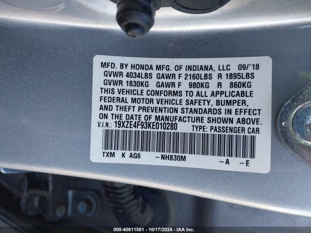 Honda Insight Touring 2019 19XZE4F93KE010280 Image 9