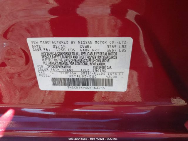 3N1CN7APXEK453595 Nissan Versa 1.6 S/1.6 S+/1.6 Sl/1.6 Sv