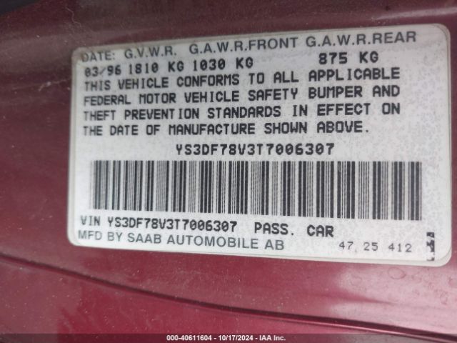 1996 SAAB 900 YS3DF78V3T7006307 Photo 8