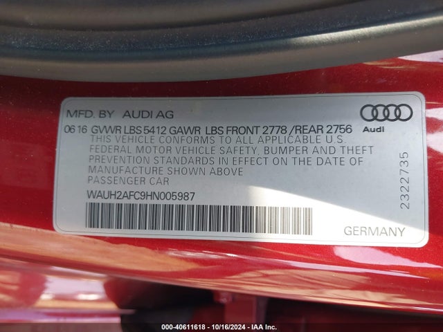 WAUH2AFC9HN005987 Audi A6 3.0t Premium Plus