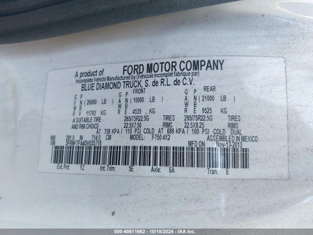 Aukcja sprzedaży 2013 Ford F-750 Xl/xlt, vin: 3FRNF7FA4DV035718, numer aukcji: 40611662