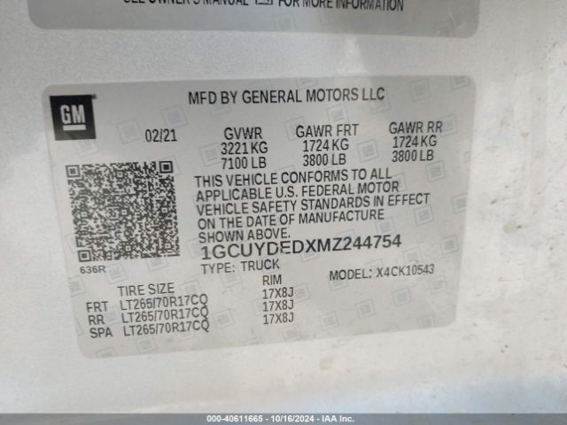 1GCUYDEDXMZ244754 Chevrolet Silverado 1500 4wd  Short Bed Lt