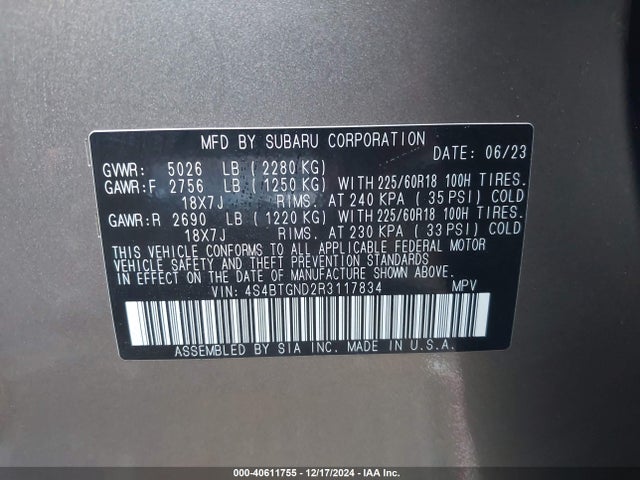 4S4BTGND2R3117834 Subaru Outback Limited Xt