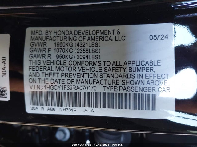 Honda ACCORD EX 2024 1HGCY1F32RA070170 Image 9
