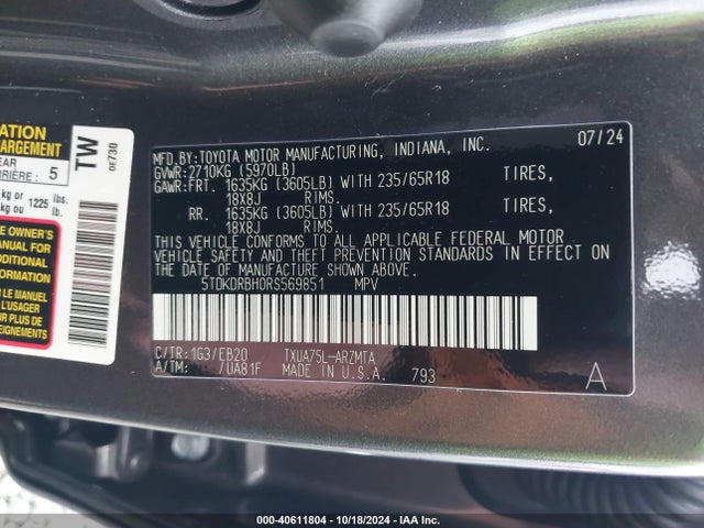 Toyota Highlander Xle 2024 5TDKDRBH0RS569851 Image 9