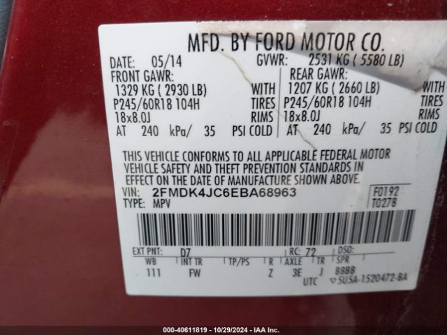 2FMDK4JC6EBA68963 Ford EDGE SEL