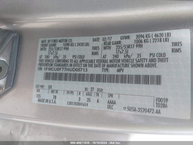 1FMCU0F77HUD05713 Ford ESCAPE S