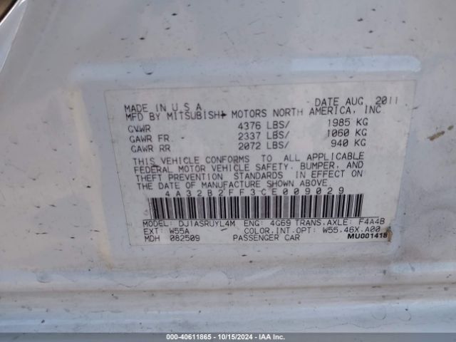 2012 MITSUBISHI GALANT 4A32B2FF3CE009029 Photo 8