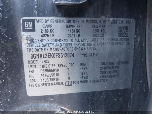 3GNAL3EK0FS512874 Chevrolet Captiva Sport Lt
