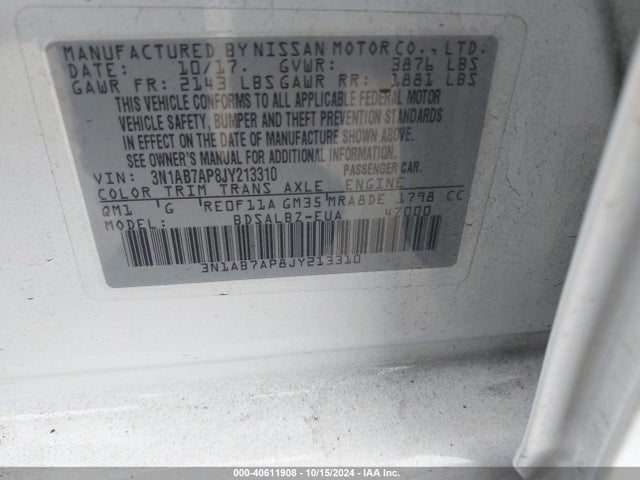 Nissan SENTRA S 2018 3N1AB7AP8JY213310 Image 9