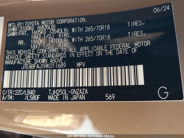JTEABFAJ1RK011689 Toyota Land Cruiser