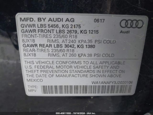 WA1ANAFY3J2020106 Audi Q5 2.0t Premium/2.0t Tech Premium