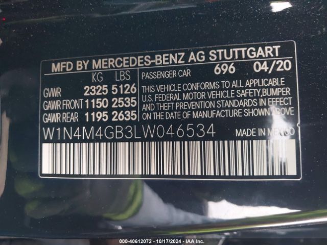 W1N4M4GB3LW046534 Mercedes-Benz GLB 250