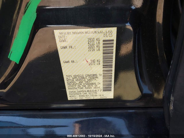 Nissan Altima 2.5 Sl 2015 1N4AL3AP0FN860877 Image 9