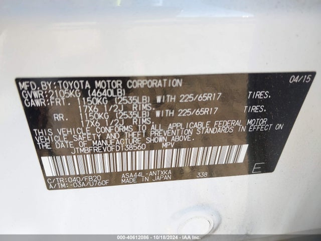 Toyota RAV4 LE 2015 JTMBFREV0FD138560 Image 9