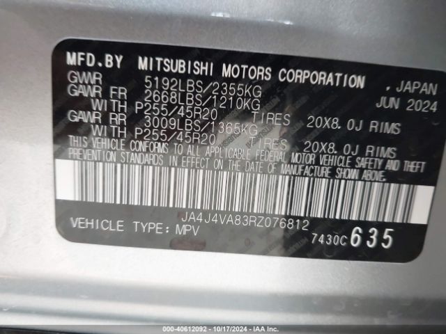 JA4J4VA83RZ076812 Mitsubishi Outlander Se 2.5 /se Black Edition /se Black Edition W/pano Roof /se Ralliart