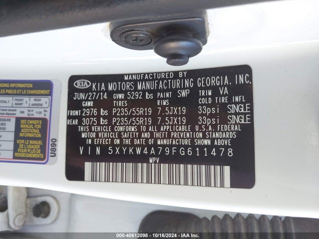 KIA Sorento Sx V6 2015 5XYKW4A79FG611478 Image 9