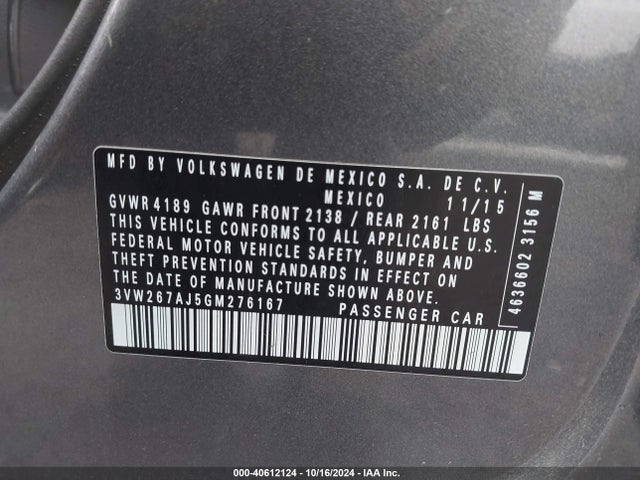3VW267AJ5GM276167 Volkswagen Jetta 1.4t S