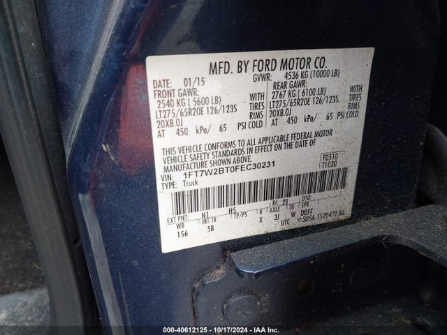 Ford F-250 Lariat 2015 1FT7W2BT0FEC30231 Image 9